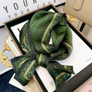 民族风复古绿色真丝100%桑蚕丝长条丝巾女春夏季装饰飘带细窄围巾