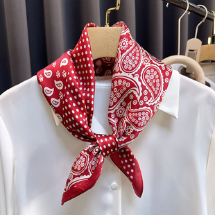 安格拉红波点真丝100%桑蚕丝68cm方巾丝巾女春夏护颈领巾头巾装饰