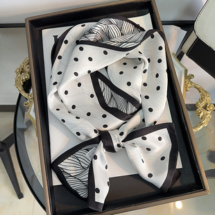 杭州丝绸百搭波点树叶桑蚕丝丝巾双层真丝围巾长条领巾飘带披肩春