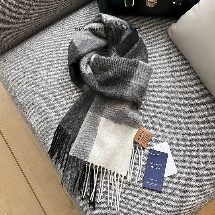 2025秋冬英伦风100%澳洲羊毛围巾女冬季新款格子百搭情侣保暖围脖