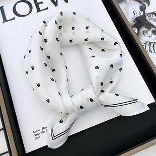 小方巾女春秋百搭经典小帆船薄款真丝丝巾桑蚕丝装饰围巾网红领巾