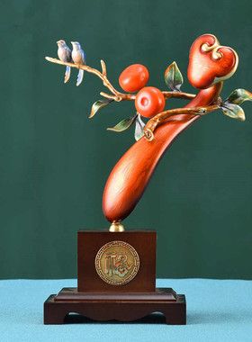 工艺品铜摆件柿柿如意客厅玄关办公室老板桌面装饰品高档大气礼物