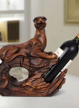 招财金钱豹红酒架礼品摆件