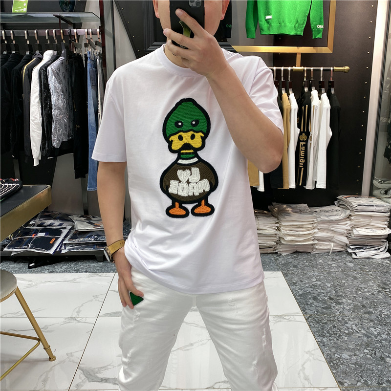 男士2023潮牌欧货夏季新款卡通鸭子刺绣短袖T恤超火网红情侣半袖