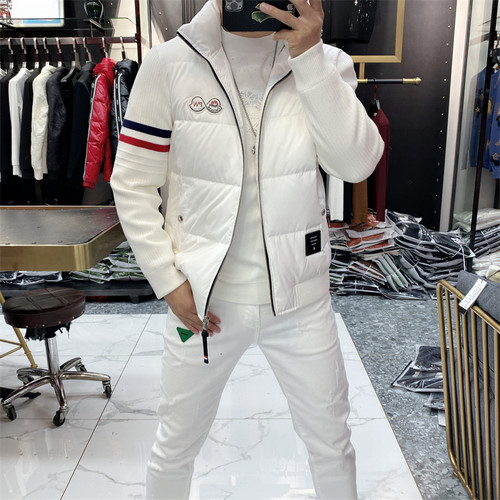 2025冬季欧洲站潮牌轻薄针织拼接羽绒服男时尚个性修身保暖外套潮