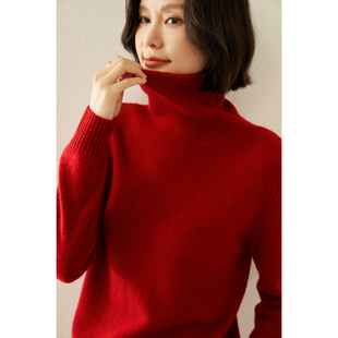 秋冬加厚堆堆高领软糯纯山羊绒衫女宽松内搭针织羊毛打底衫