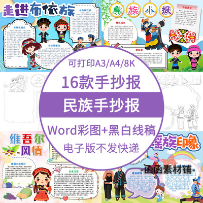 少数民族文化Word模板电子小报 彝族瑶族土家族白族傣族手抄报