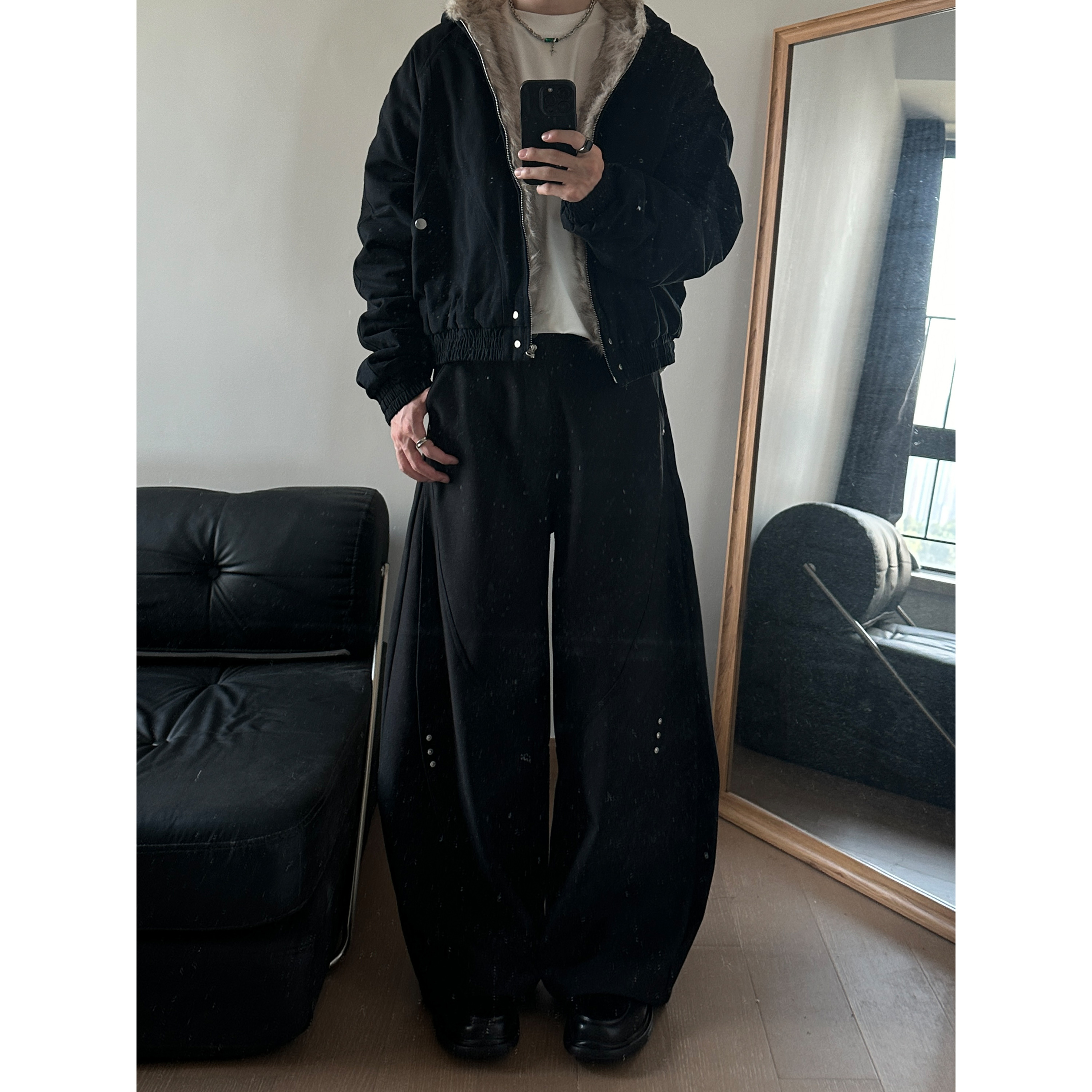 UNLG美式座山雕毛领外套男秋冬季