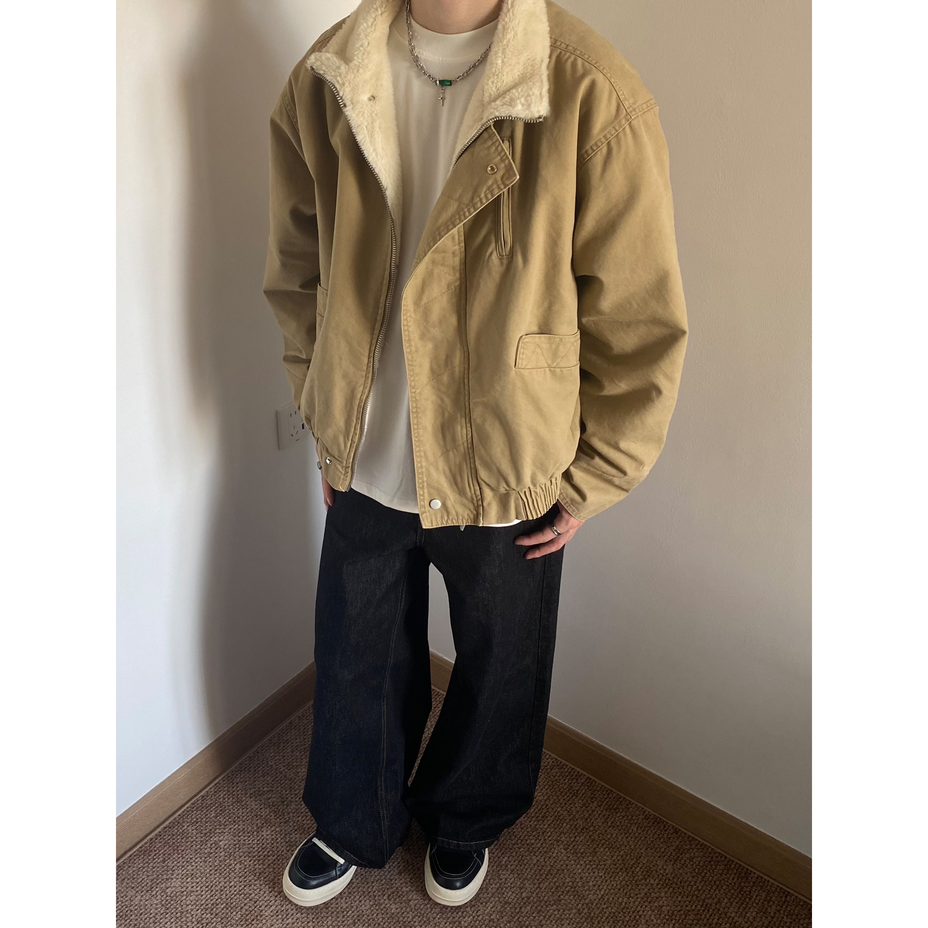 UNLG美式立领巴恩风羊羔绒棉服