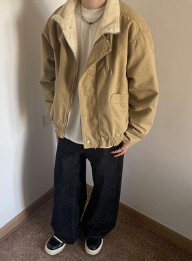 UNLG美式立领巴恩风羊羔绒棉服外套男冬季宽松休闲底特律工装夹克