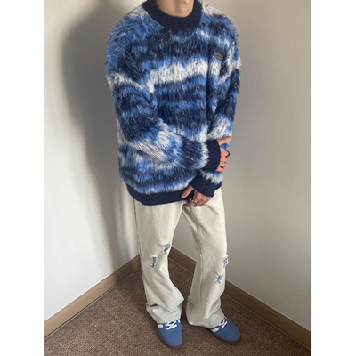 UNLG马海毛条纹毛衣男秋冬季宽松