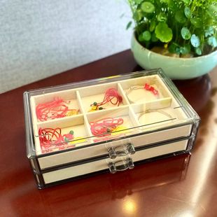二层抽屉式首饰盒耳钉耳环戒指项链饰品盒饰品收纳盒防氧化咖色