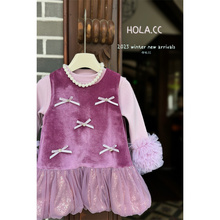 HOLA.CC·25冬~蝴蝶结丝绒亮片连衣裙6725