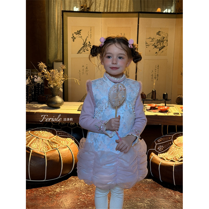 【卷珠帘】FLL·25冬~女童纱纱下摆珍珠旗袍裙连衣裙53904