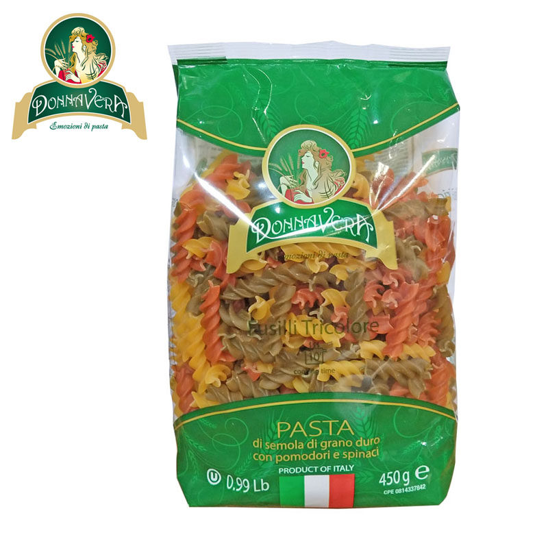 意大利进口维拉三色螺丝螺旋意大利面儿童意面通心粉家用商用450g,粮油调味/速食/干货/烘焙,意大利面,淘宝优惠券,粉丝福利购,淘宝优惠卷