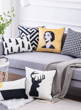 北欧轻奢黄色丝绒抱枕沙发靠垫客厅样板房靠枕长方形腰靠套定做