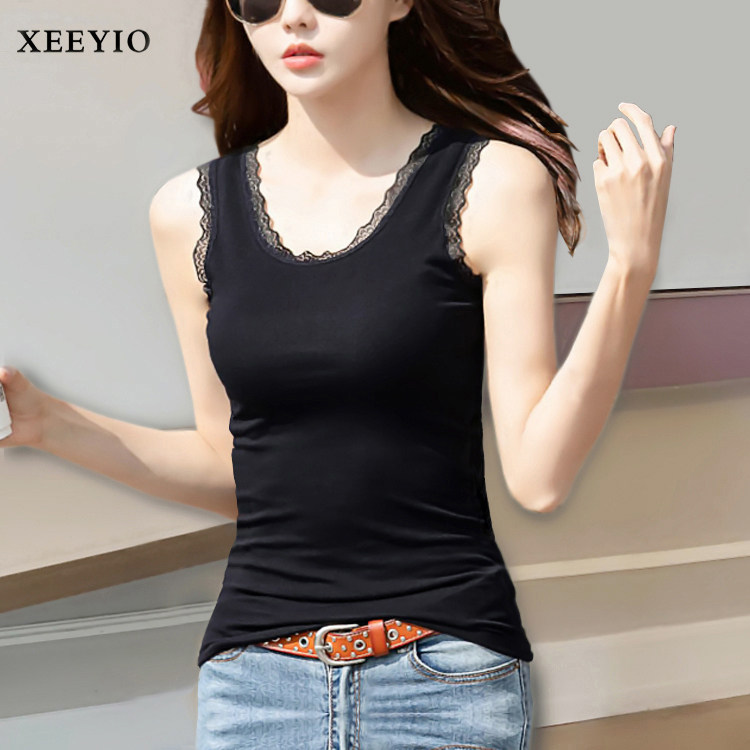 背心女纯棉外穿夏秋性感蕾丝吊带白色运动潮修身无袖打底上衣内搭