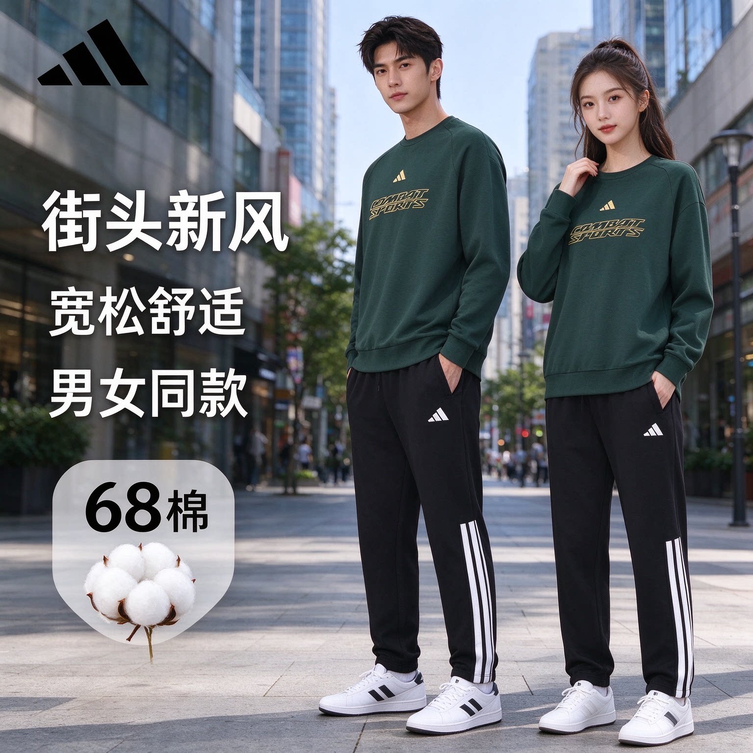 阿迪达斯情侣秋冬防风保暖套装