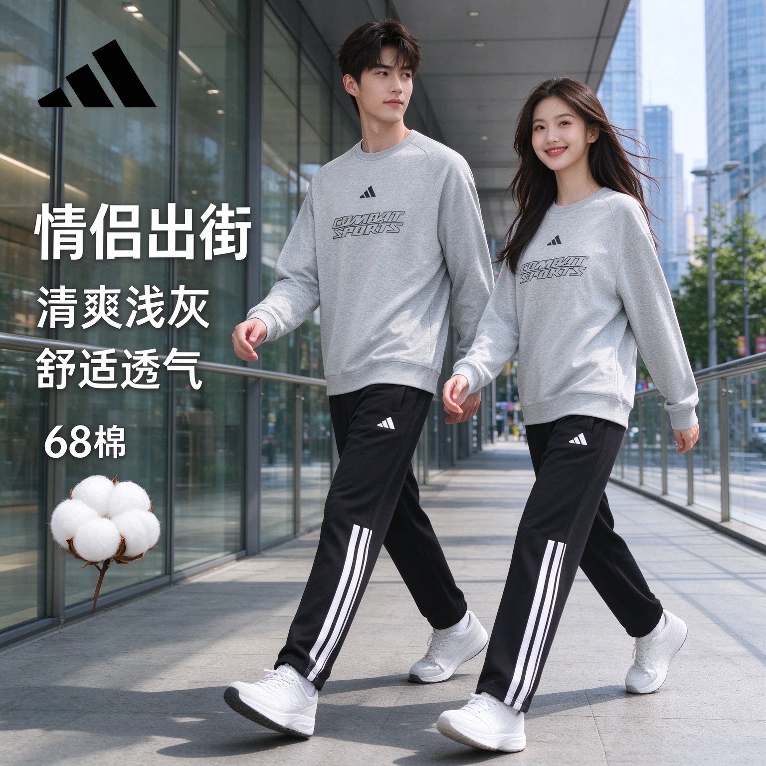 阿迪达斯情侣秋冬防风保暖套装