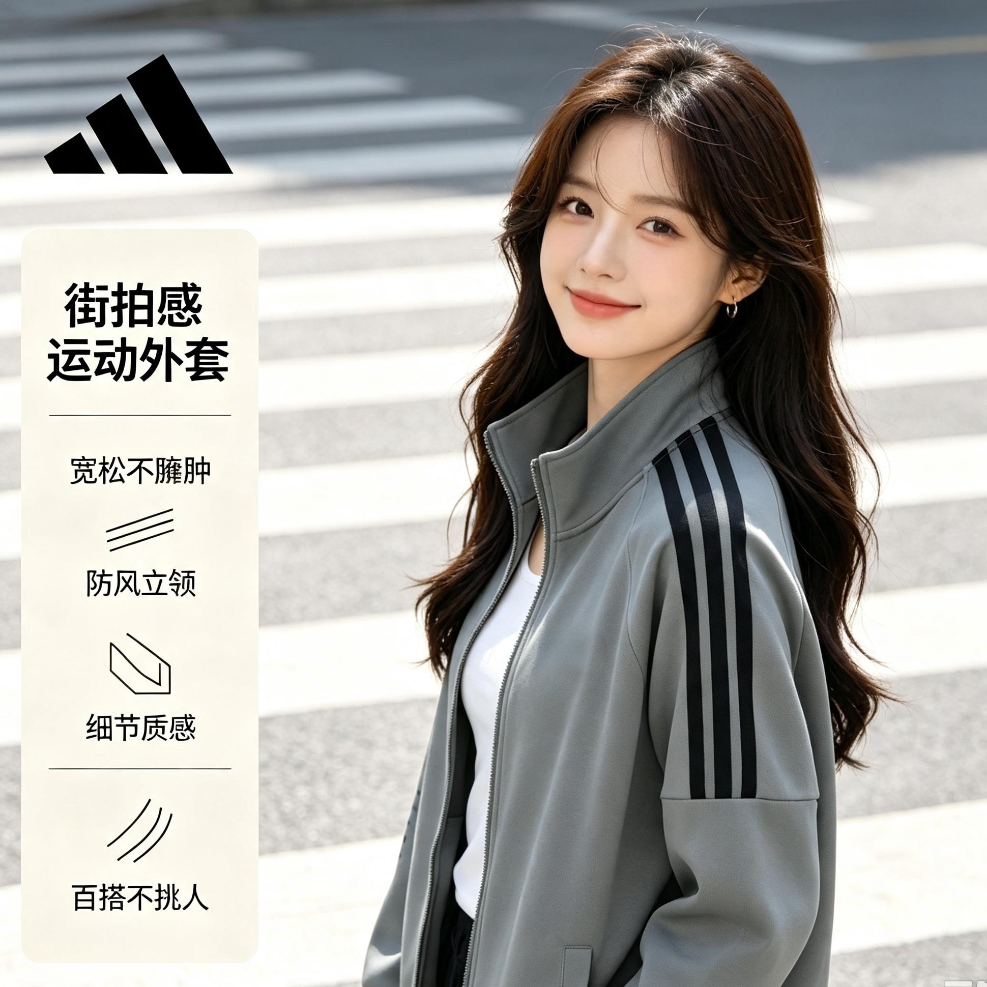 Adidas阿迪达斯女士韩版潮流小众外套秋季防风保暖运动百搭夹克