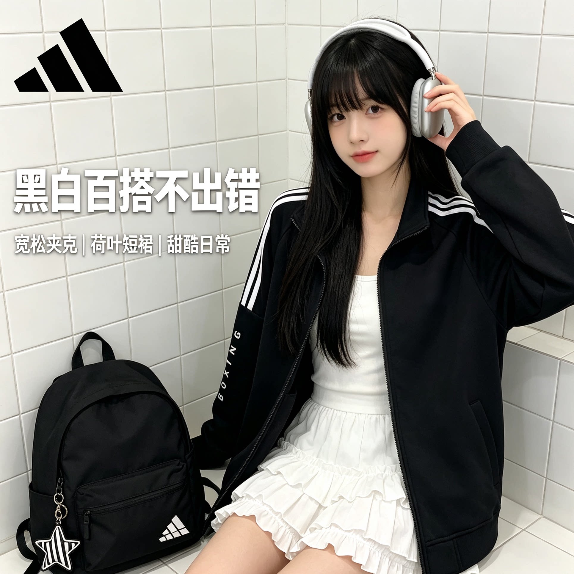 Adidas阿迪达斯女款休闲外套小个子宽松显瘦针织运动防风保暖开衫