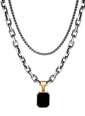 钛钢古巴链男士双链项链