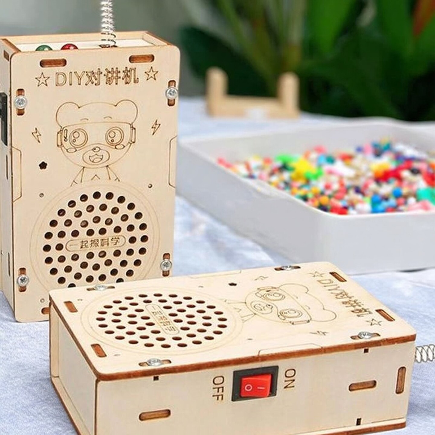 儿童对讲机AI机器人科学实验科教木制科技小制作200米无线玩具