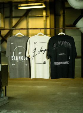 BLANQUE克里斯运动健身宽松短袖T恤男女美式透气小领口五分袖半袖