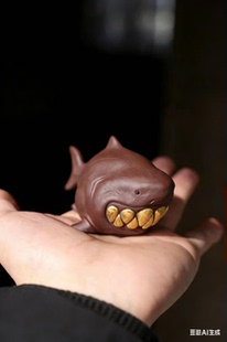 王少华大白鲨巨齿鲨大金牙银牙宜兴紫砂壶雕塑茶宠摆件玩具茶玩