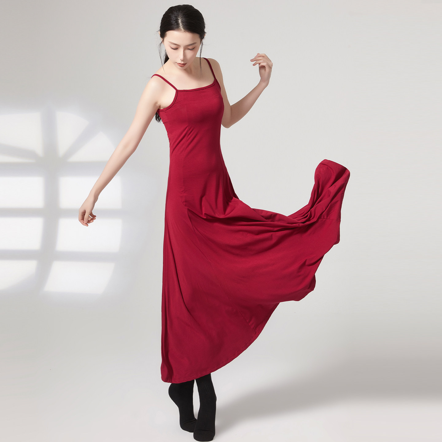 舞蹈服吊带长裙女芭蕾舞现代舞演出服飘逸连衣裙形体身韵服练功服