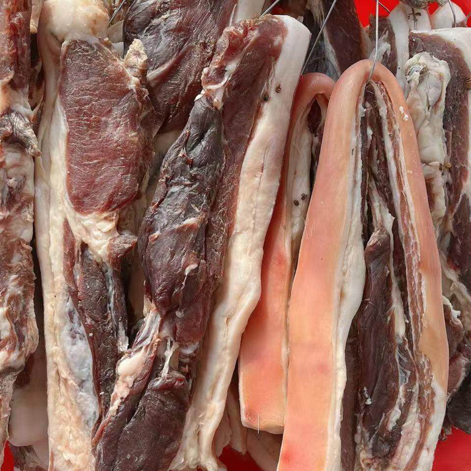 湖北农村自养土猪天然日晒风干腊肉咸肉无添加五花肉后腿肉可选