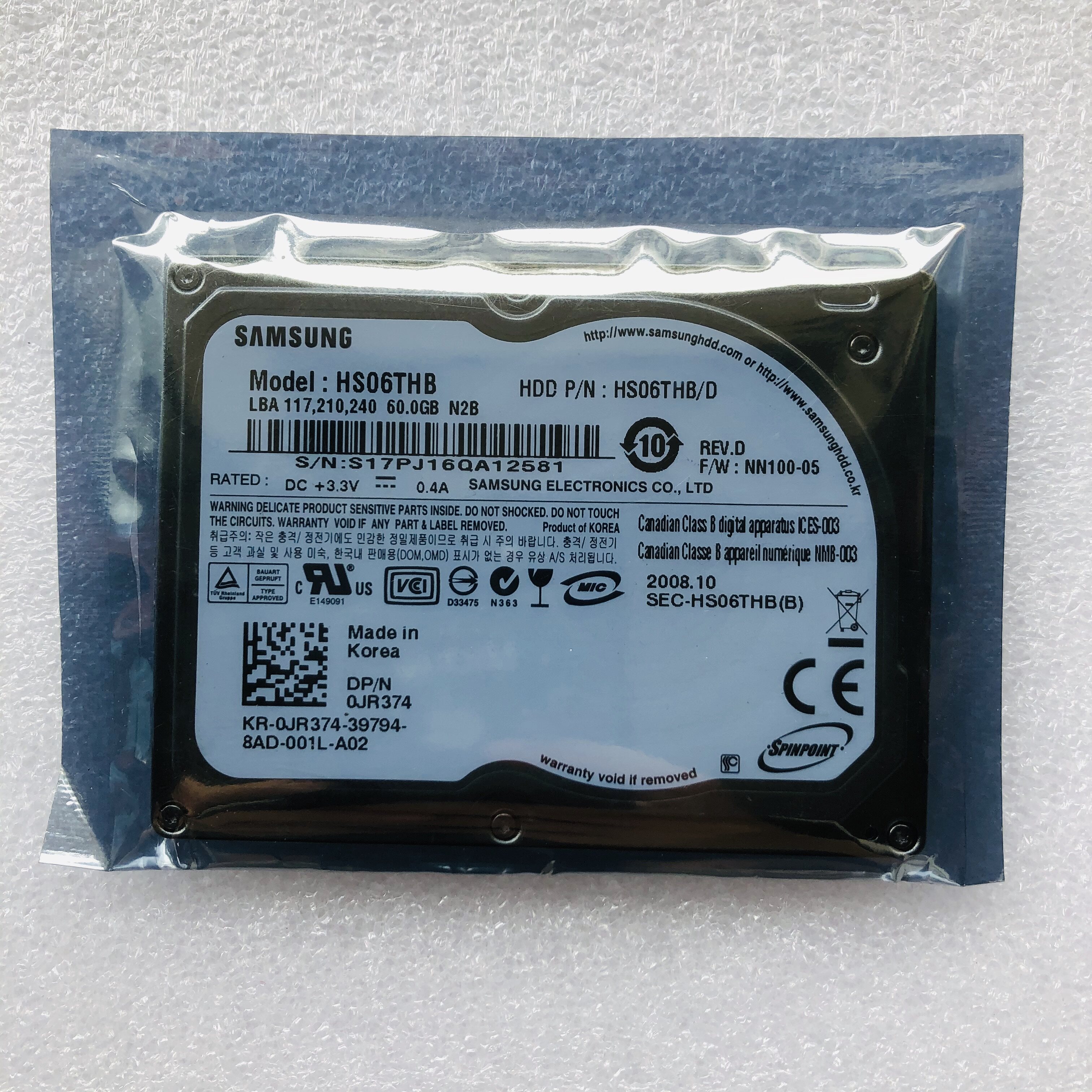 全新库存三星1.8寸60G笔记本电脑硬盘 HS06THB CE/ZIF 5MM