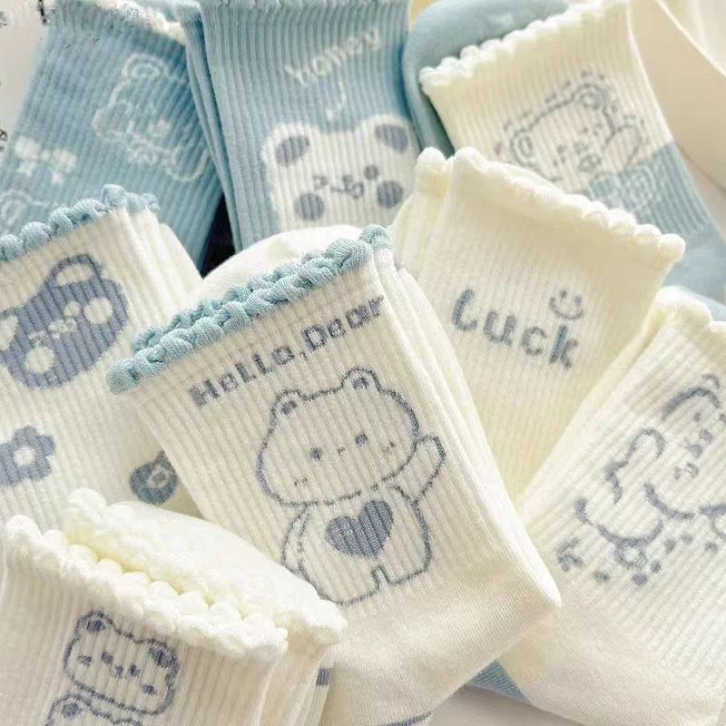 袜子女中筒ins潮百搭高颜值森系外穿可爱卡通运动长袜