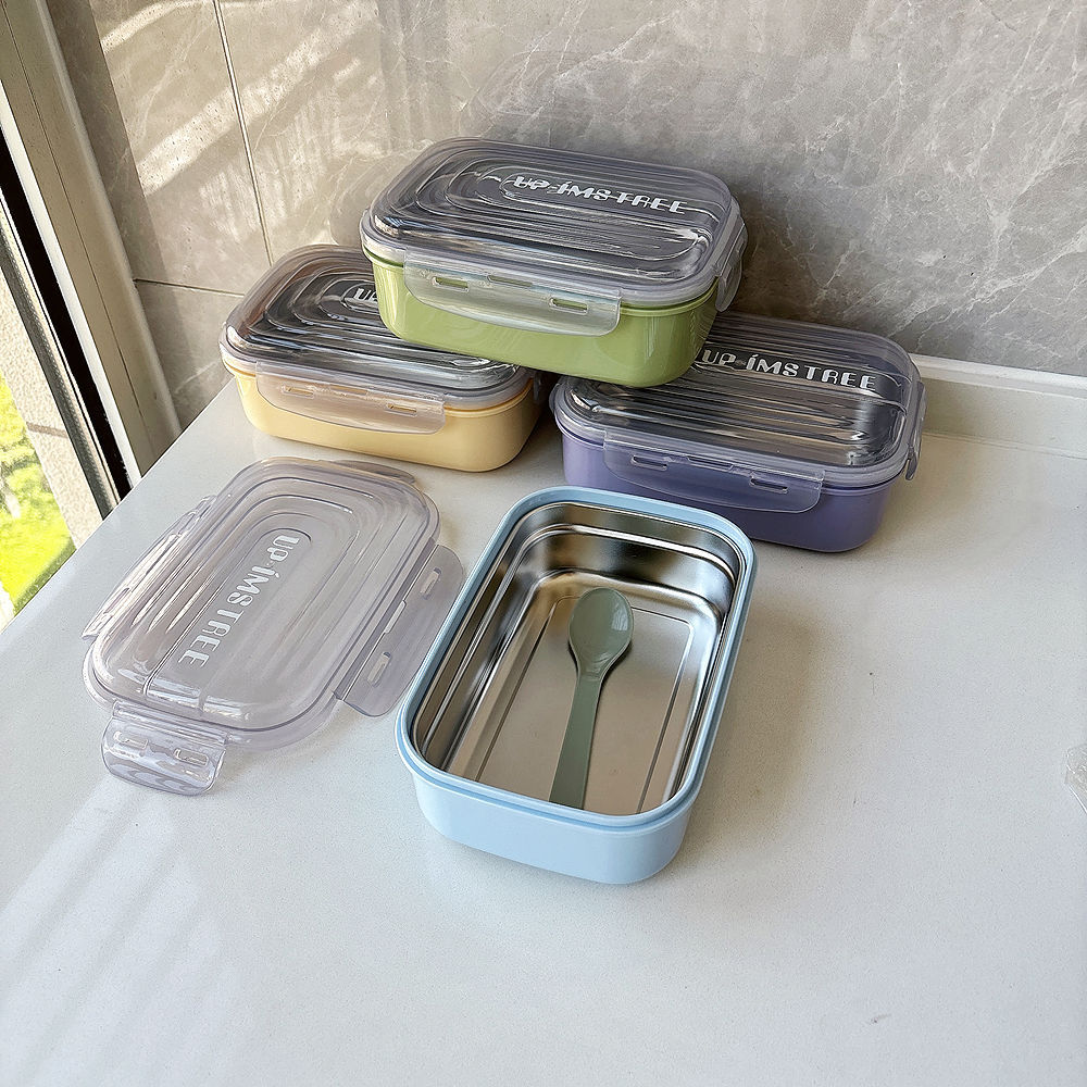 简约大容量不锈钢饭盒带盖午餐盒便携便当盒学生单格保鲜盒餐具