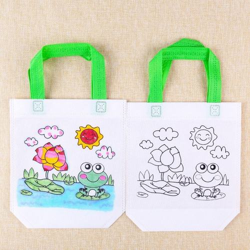 无纺布涂鸦袋DIY手绘袋子手提袋填色涂鸦包儿童手工涂色绘画SW48