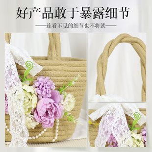草编包包仿真花diy材料包手工手提包暖场活动 重阳节团建节日SW25