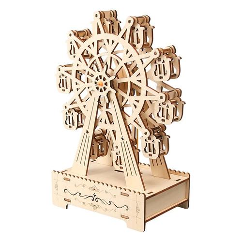 新款八音盒旋转音乐摩天轮木制拼装3D立体音乐歌声颜值礼六一SW70