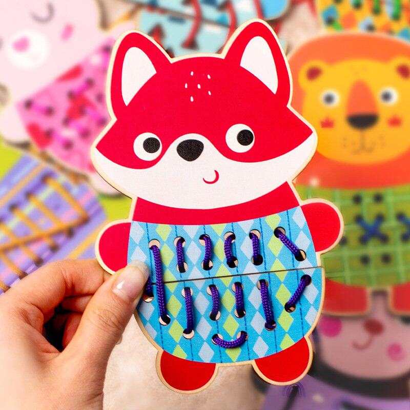 儿童蒙氏木制动物穿线穿绳游戏拼图拼板积木精细动作益智早教D-17