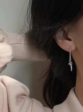 2024新款一字长款圆珠流苏耳钉个性ins冷淡风时尚创意通勤款耳坠