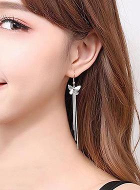 长款蝴蝶耳钩INS网红甜美仙女气质圆脸显瘦优雅浪漫梦蝶流苏耳环