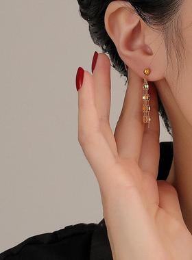 s925纯银波光粼粼圆珠流苏2024新款韩式ins短链条高级气质耳饰女