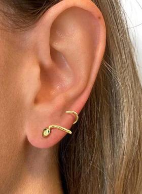 欧美小众设计感Ins小圆圈螺纹耳环男女月亮耳钉网红同款简约高级