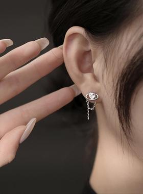 不对称四芒星爱心流苏耳环酷帅个性网红AB款链条闪钻桃心星型耳钉