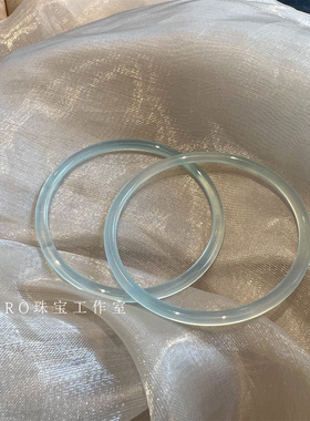 叮当镯一对玉髓海蓝色玛瑙细手镯女玉冰种翡翠珠宝古风国风新中式