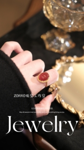 ZORRO原创丨天然红玛瑙戒指女S925银镀金新年转好运珠宝翡翠指环