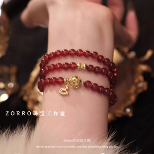 ZORRO原创丨天然红玛瑙手链女三圈新年本命年马年转好运珠宝手串