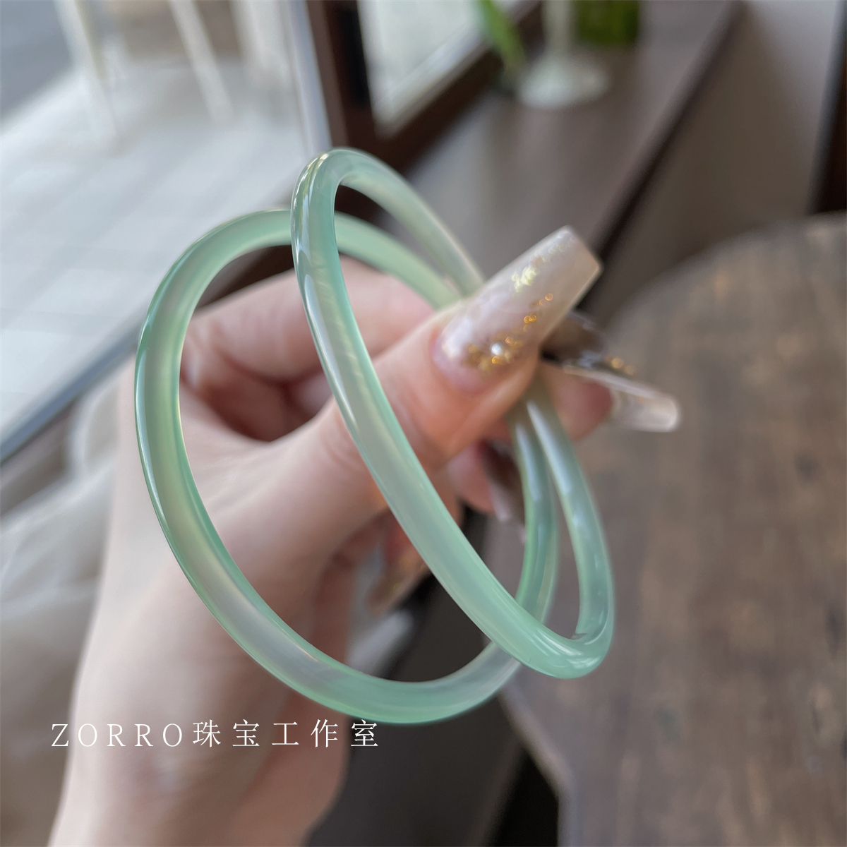天然油青叮当镯女翡翠手镯一对