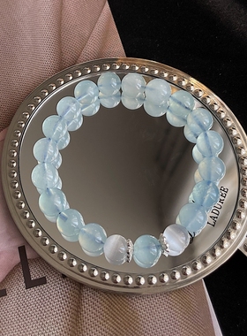 纯天然巴西海蓝宝大海蓝色宝石月光石水晶手链冰种珠宝糯种手串