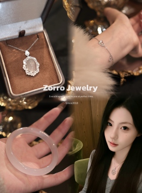 天然白玉髓项链女款锁骨链吊坠