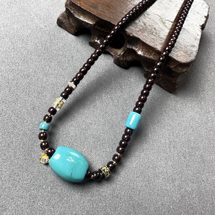 紫金鼠菩提珠24K金镶水晶墨玉配绿松吊坠原创设计项链颈首饰品